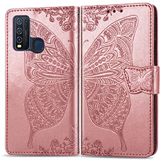 Leather Case Stands Butterfly Flip Cover Holder for Vivo Y50 Pink