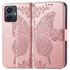 Leather Case Stands Butterfly Flip Cover Holder for Vivo Y55 4G Pink