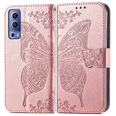 Leather Case Stands Butterfly Flip Cover Holder for Vivo Y72 5G Pink