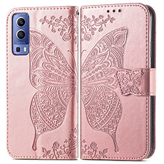 Leather Case Stands Butterfly Flip Cover Holder for Vivo Y75s 5G Pink