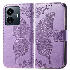 Leather Case Stands Butterfly Flip Cover Holder for Vivo Y77 5G Clove Purple