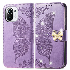 Leather Case Stands Butterfly Flip Cover Holder for Xiaomi Mi 11 5G Clove Purple