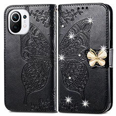 Leather Case Stands Butterfly Flip Cover Holder for Xiaomi Mi 11 Lite 4G Black