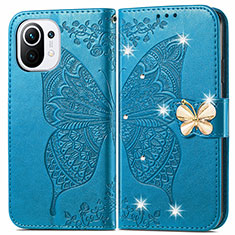 Leather Case Stands Butterfly Flip Cover Holder for Xiaomi Mi 11 Lite 5G Blue