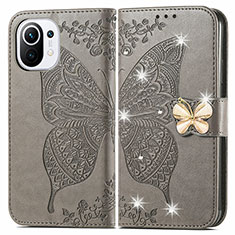 Leather Case Stands Butterfly Flip Cover Holder for Xiaomi Mi 11 Lite 5G Gray