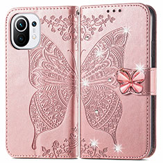 Leather Case Stands Butterfly Flip Cover Holder for Xiaomi Mi 11 Lite 5G Pink