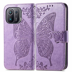 Leather Case Stands Butterfly Flip Cover Holder for Xiaomi Mi 11 Pro 5G Clove Purple