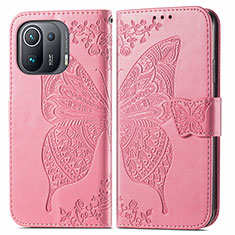Leather Case Stands Butterfly Flip Cover Holder for Xiaomi Mi 11 Pro 5G Hot Pink