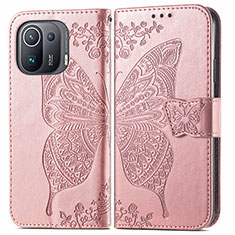 Leather Case Stands Butterfly Flip Cover Holder for Xiaomi Mi 11 Pro 5G Pink