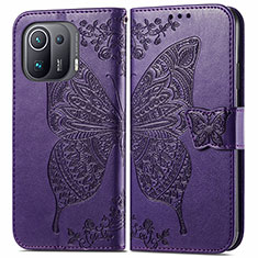 Leather Case Stands Butterfly Flip Cover Holder for Xiaomi Mi 11 Pro 5G Purple