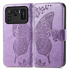 Leather Case Stands Butterfly Flip Cover Holder for Xiaomi Mi 11 Ultra 5G Clove Purple