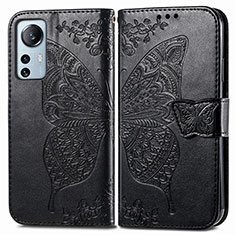 Leather Case Stands Butterfly Flip Cover Holder for Xiaomi Mi 12 5G Black