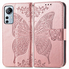 Leather Case Stands Butterfly Flip Cover Holder for Xiaomi Mi 12 5G Pink