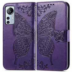Leather Case Stands Butterfly Flip Cover Holder for Xiaomi Mi 12 5G Purple