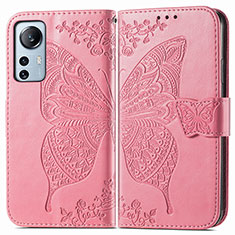 Leather Case Stands Butterfly Flip Cover Holder for Xiaomi Mi 12 Lite 5G Hot Pink