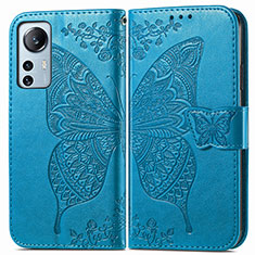 Leather Case Stands Butterfly Flip Cover Holder for Xiaomi Mi 12 Pro 5G Blue