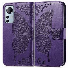 Leather Case Stands Butterfly Flip Cover Holder for Xiaomi Mi 12S 5G Purple