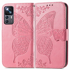 Leather Case Stands Butterfly Flip Cover Holder for Xiaomi Mi 12T Pro 5G Hot Pink