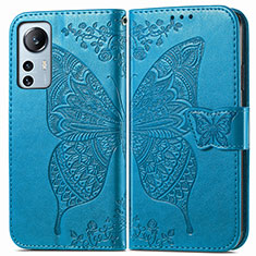 Leather Case Stands Butterfly Flip Cover Holder for Xiaomi Mi 12X 5G Blue