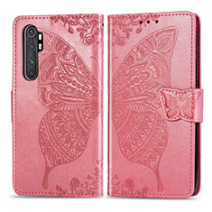 Leather Case Stands Butterfly Flip Cover Holder for Xiaomi Mi Note 10 Lite Hot Pink