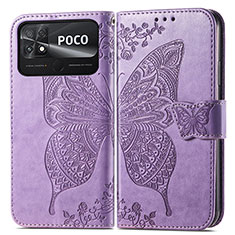 Leather Case Stands Butterfly Flip Cover Holder for Xiaomi Poco C40 Clove Purple