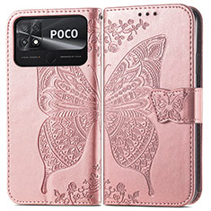Leather Case Stands Butterfly Flip Cover Holder for Xiaomi Poco C40 Pink