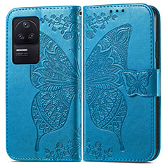 Leather Case Stands Butterfly Flip Cover Holder for Xiaomi Poco F4 5G Blue