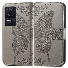 Leather Case Stands Butterfly Flip Cover Holder for Xiaomi Poco F4 5G Gray