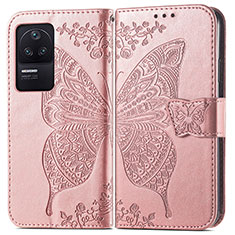 Leather Case Stands Butterfly Flip Cover Holder for Xiaomi Poco F4 5G Pink