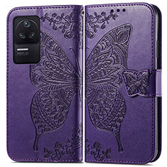 Leather Case Stands Butterfly Flip Cover Holder for Xiaomi Poco F4 5G Purple