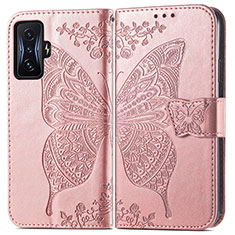 Leather Case Stands Butterfly Flip Cover Holder for Xiaomi Poco F4 GT 5G Pink