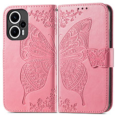Leather Case Stands Butterfly Flip Cover Holder for Xiaomi Poco F5 5G Hot Pink