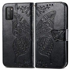 Leather Case Stands Butterfly Flip Cover Holder for Xiaomi Poco M3 Black