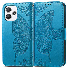 Leather Case Stands Butterfly Flip Cover Holder for Xiaomi Poco M6 Pro 5G Blue