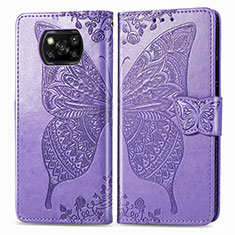 Leather Case Stands Butterfly Flip Cover Holder for Xiaomi Poco X3 NFC Clove Purple