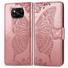 Leather Case Stands Butterfly Flip Cover Holder for Xiaomi Poco X3 NFC Pink
