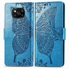 Leather Case Stands Butterfly Flip Cover Holder for Xiaomi Poco X3 Pro Blue