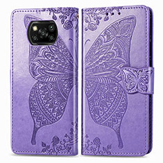 Leather Case Stands Butterfly Flip Cover Holder for Xiaomi Poco X3 Pro Clove Purple