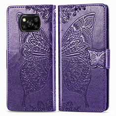 Leather Case Stands Butterfly Flip Cover Holder for Xiaomi Poco X3 Pro Purple