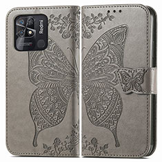 Leather Case Stands Butterfly Flip Cover Holder for Xiaomi Redmi 10 Power Gray