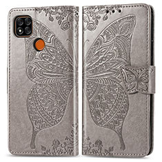 Leather Case Stands Butterfly Flip Cover Holder for Xiaomi Redmi 10A 4G Gray