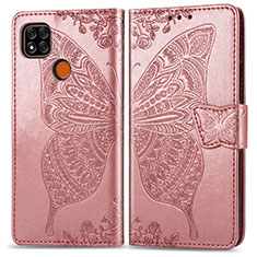 Leather Case Stands Butterfly Flip Cover Holder for Xiaomi Redmi 10A 4G Pink