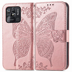 Leather Case Stands Butterfly Flip Cover Holder for Xiaomi Redmi 10C 4G Pink