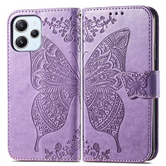 Leather Case Stands Butterfly Flip Cover Holder for Xiaomi Redmi 12 4G Clove Purple