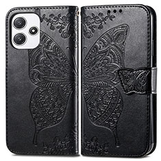 Leather Case Stands Butterfly Flip Cover Holder for Xiaomi Redmi 12 5G Black