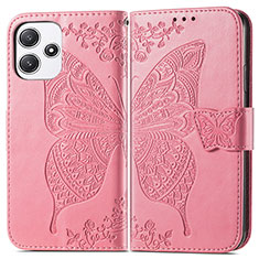 Leather Case Stands Butterfly Flip Cover Holder for Xiaomi Redmi 12 5G Hot Pink