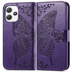 Leather Case Stands Butterfly Flip Cover Holder for Xiaomi Redmi 12 5G Purple