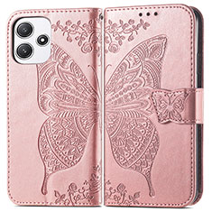 Leather Case Stands Butterfly Flip Cover Holder for Xiaomi Redmi 12 5G Rose Gold