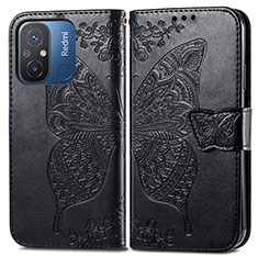 Leather Case Stands Butterfly Flip Cover Holder for Xiaomi Redmi 12C 4G Black