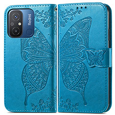 Leather Case Stands Butterfly Flip Cover Holder for Xiaomi Redmi 12C 4G Blue